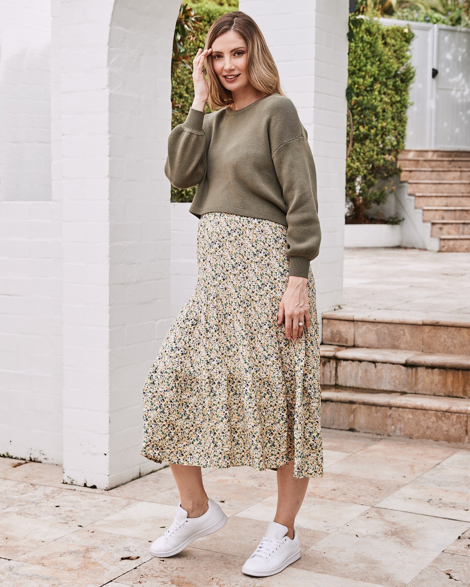 Sylvie Luxury Maternity Knitted Cropped Sweater In Olive