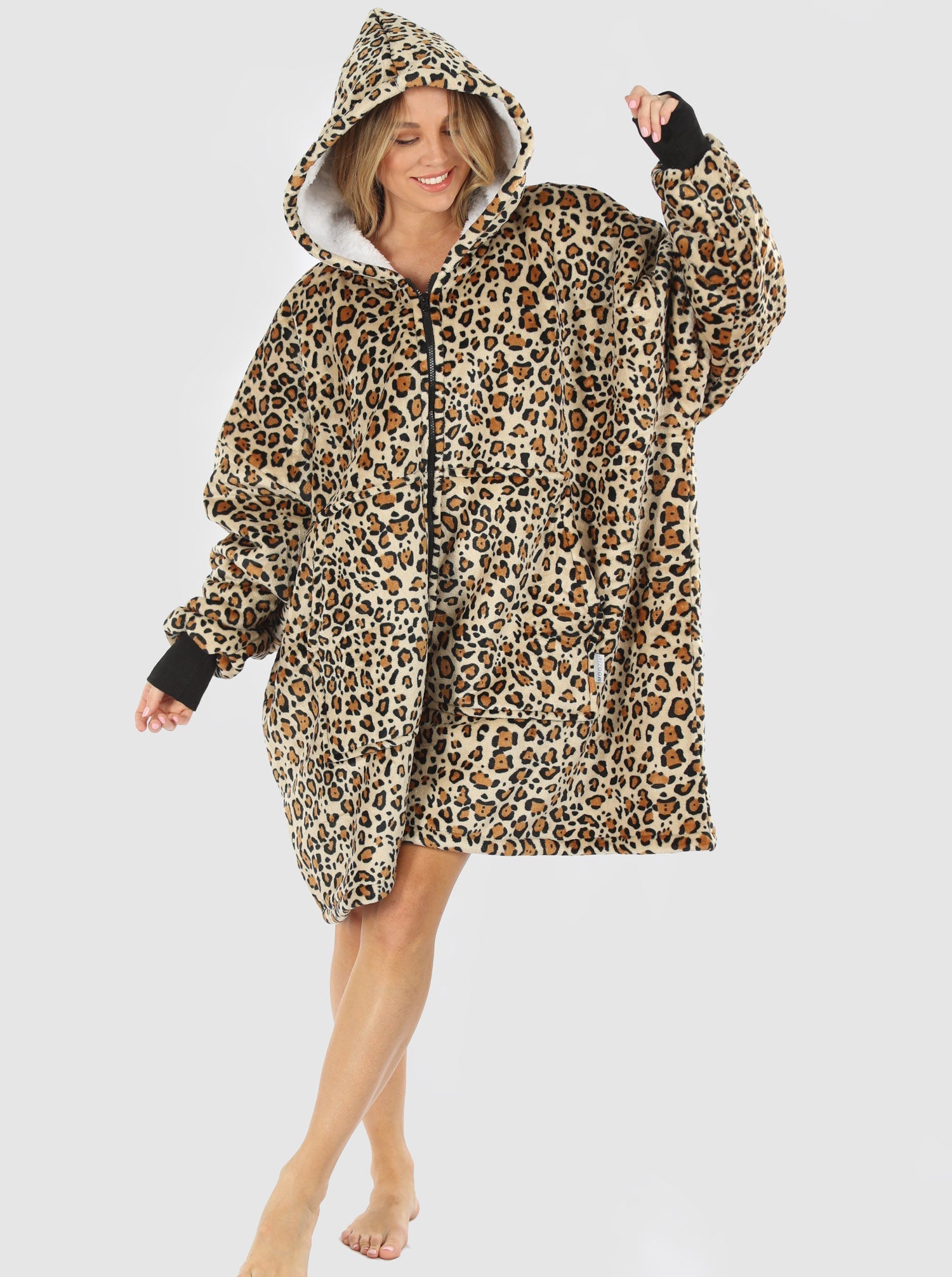 Moozie Mama Maternity & Nursing Hoodie Blanket Zip-up Leopard Print