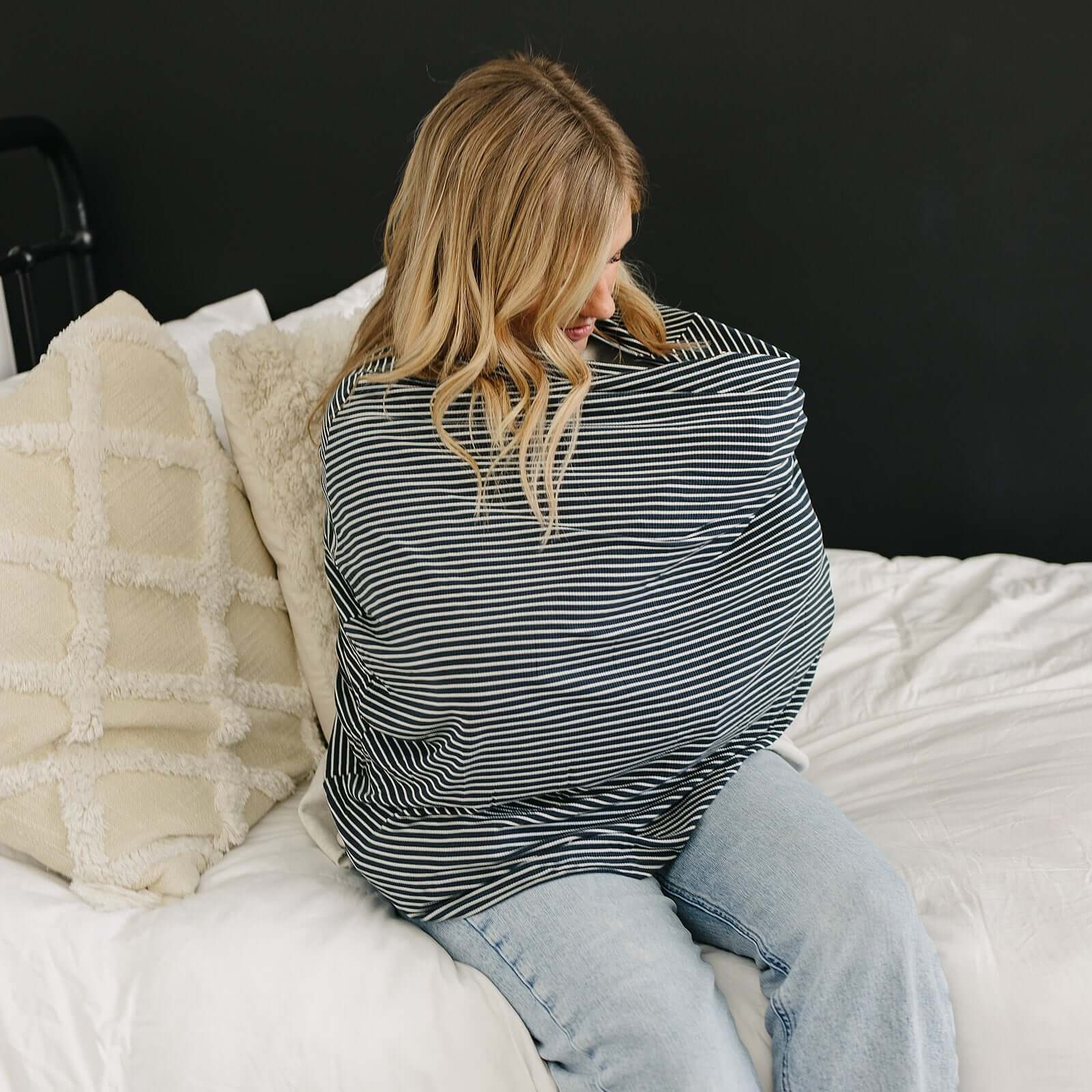 Navy Stripes Ribbed Bamboo Multi-Use Cover