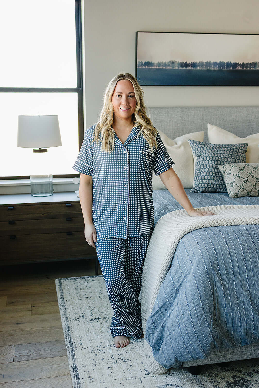 Navy Gingham Women's Pajama Set