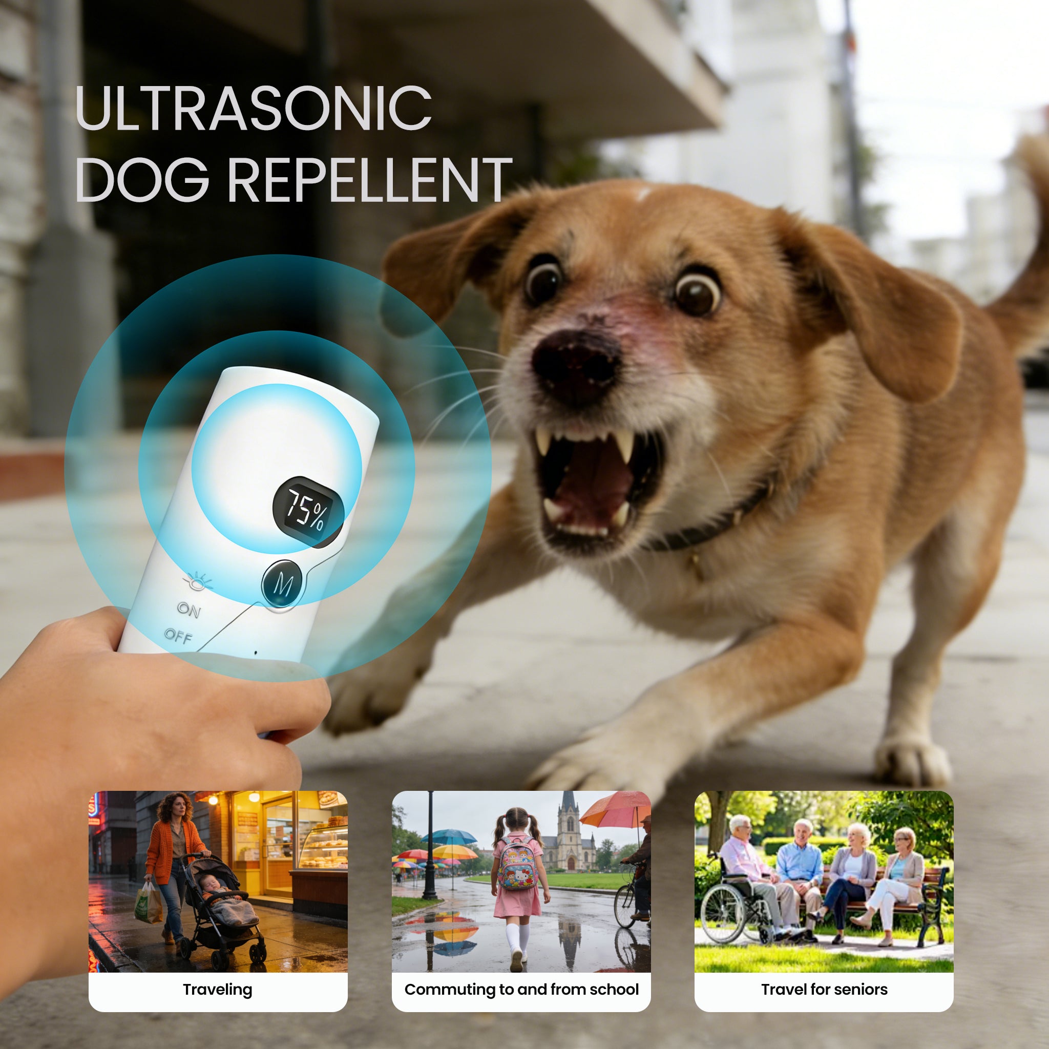 Ultrasonic Dog Deterrent Device – Dual Emitter, LED Strobe, USB Rechargeable