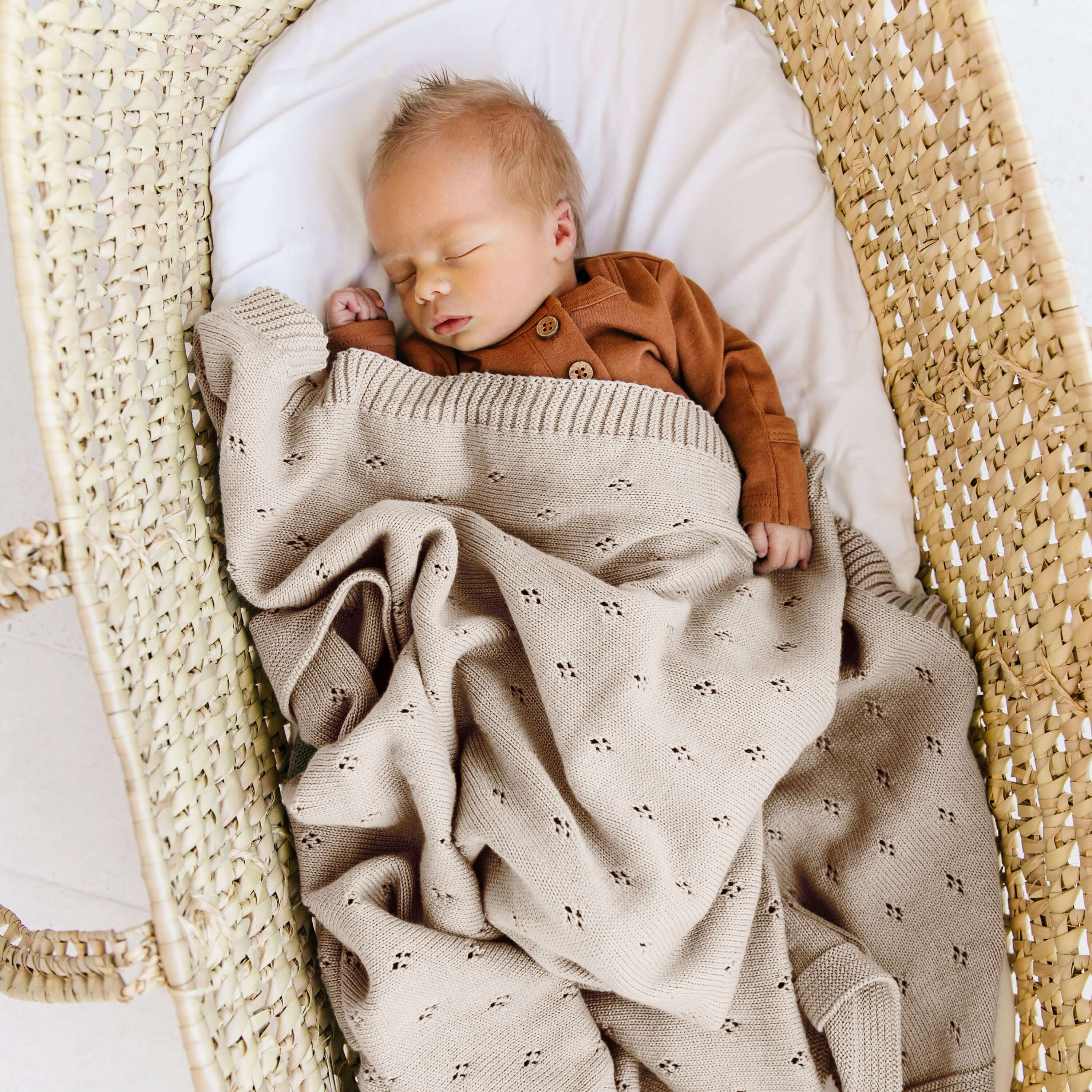 Beige | Organic Cotton Pointelle Baby Blanket