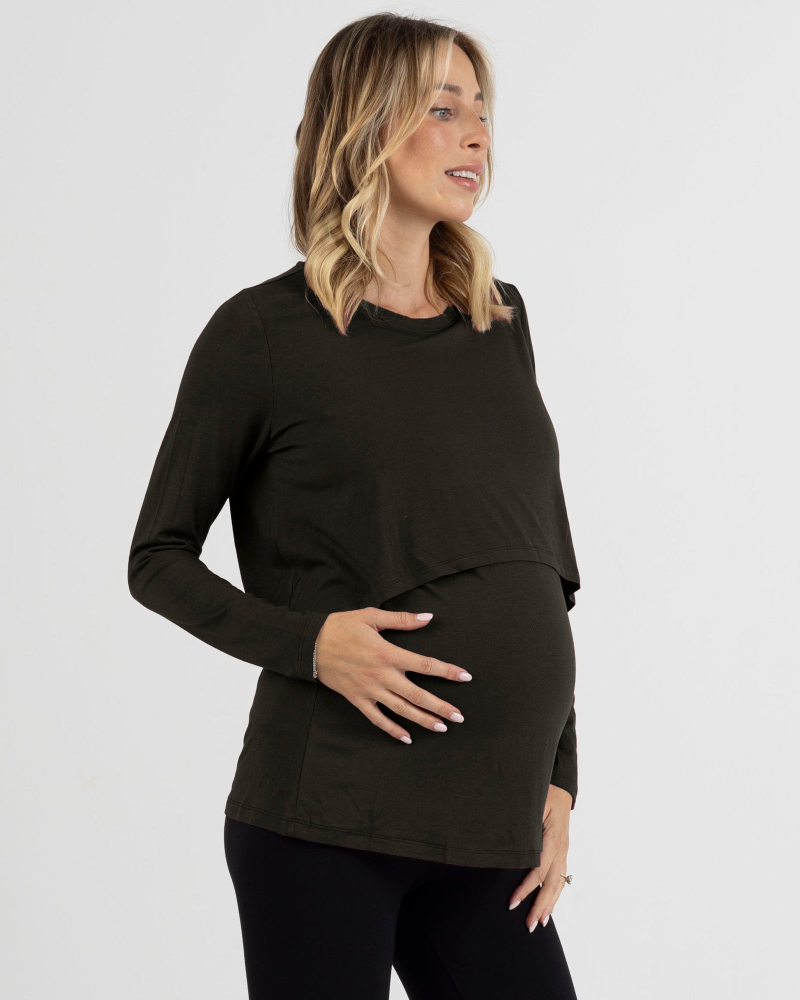 Bamboo Long Sleeve Maternity and Nursing Top in Black