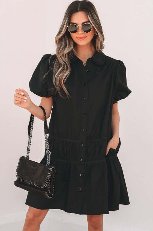 Cassidy Button Down Puff Sleeve Dress