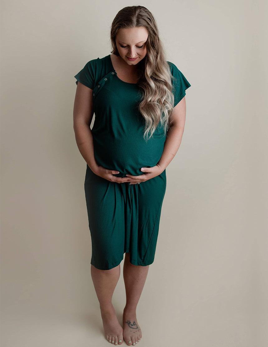 Forest Green Ribbed Labor & Delivery Gown
