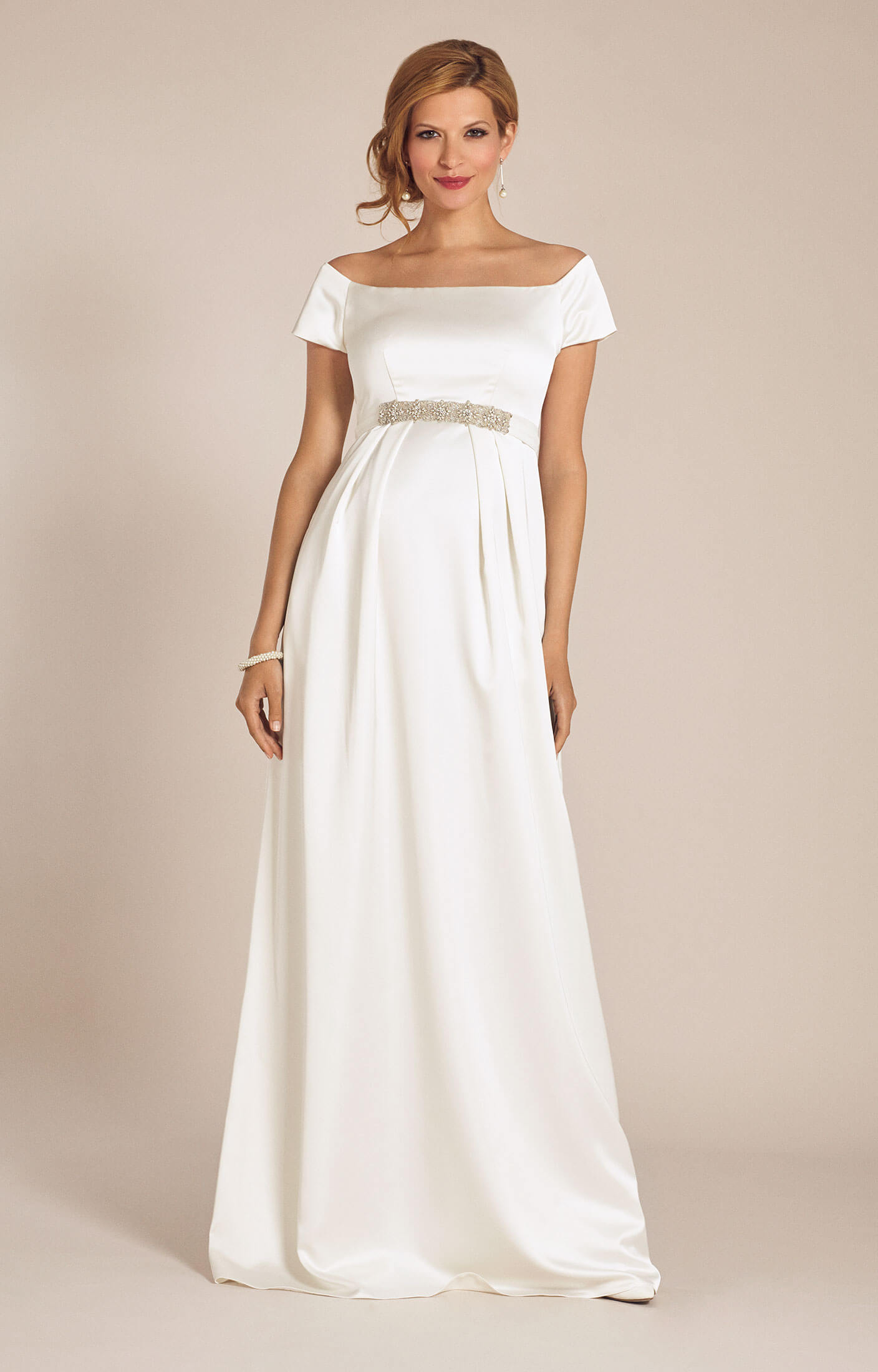 Tiffany Rose Ivory Maternity Aria Off-Shoulder Long Gown with Pockets